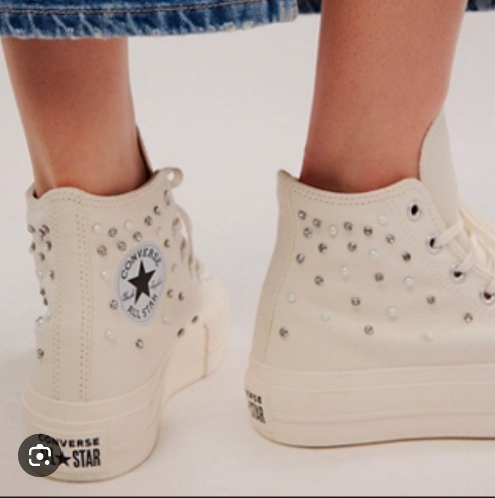 Converse Women's White and Silver Studded Sneakers